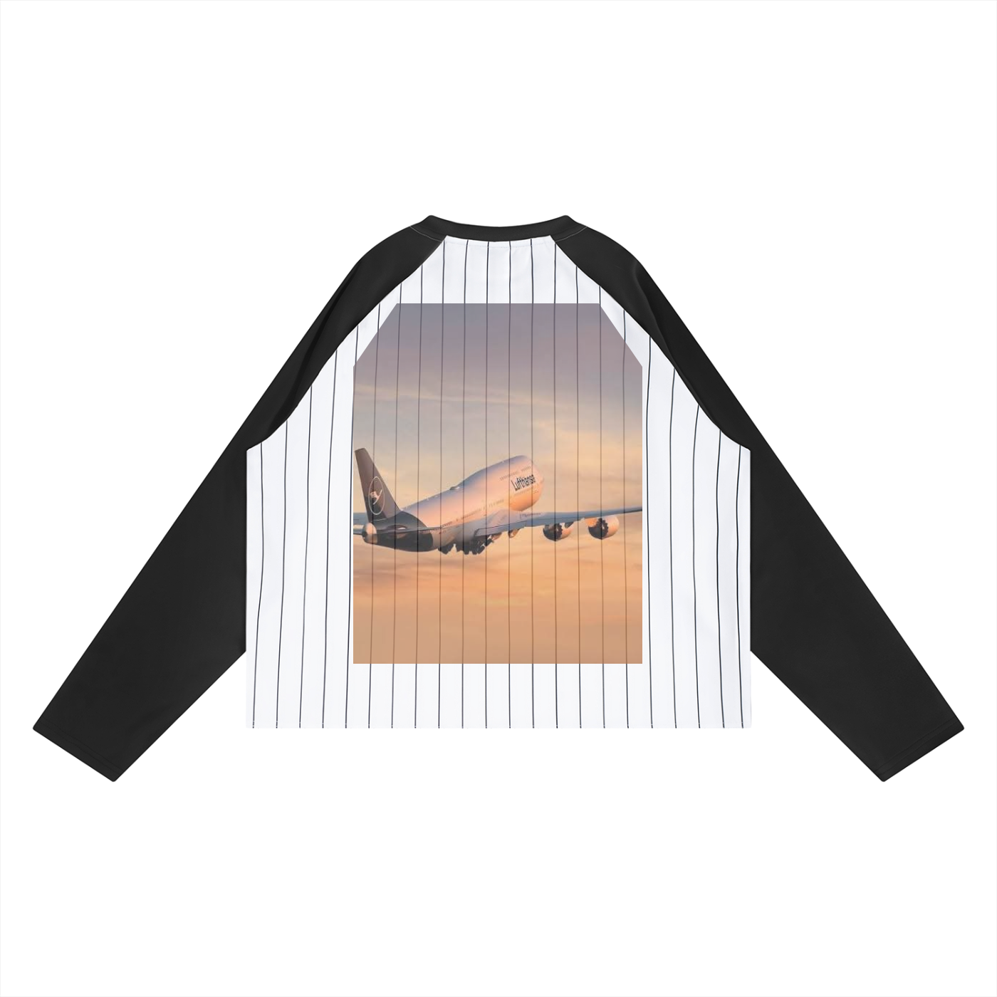 Long-sleeve shirt with airplane design on a white background