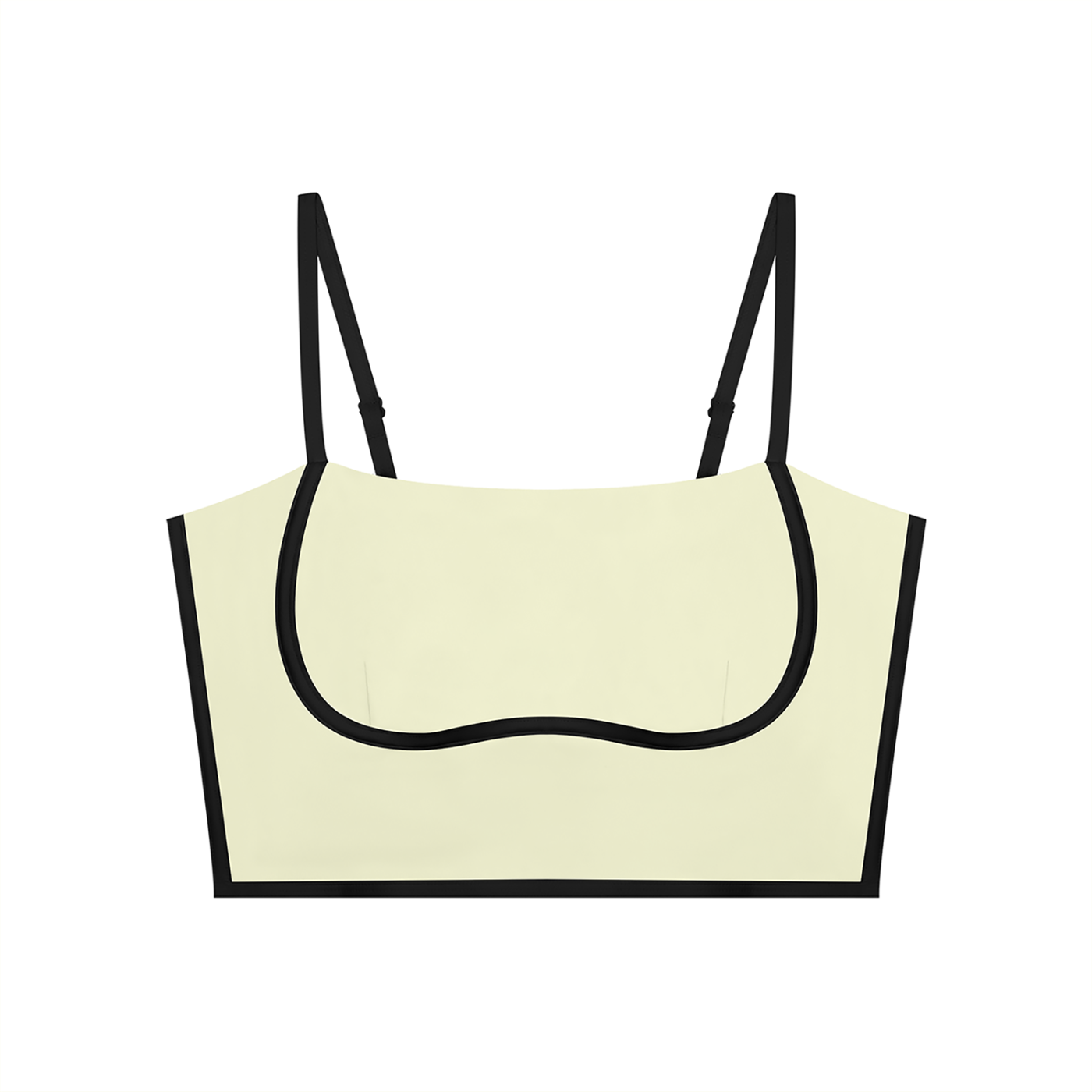 Cream-colored crop top with black straps on a white background