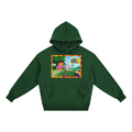 Green hoodie with Dora the Explorer graphic on a white background
