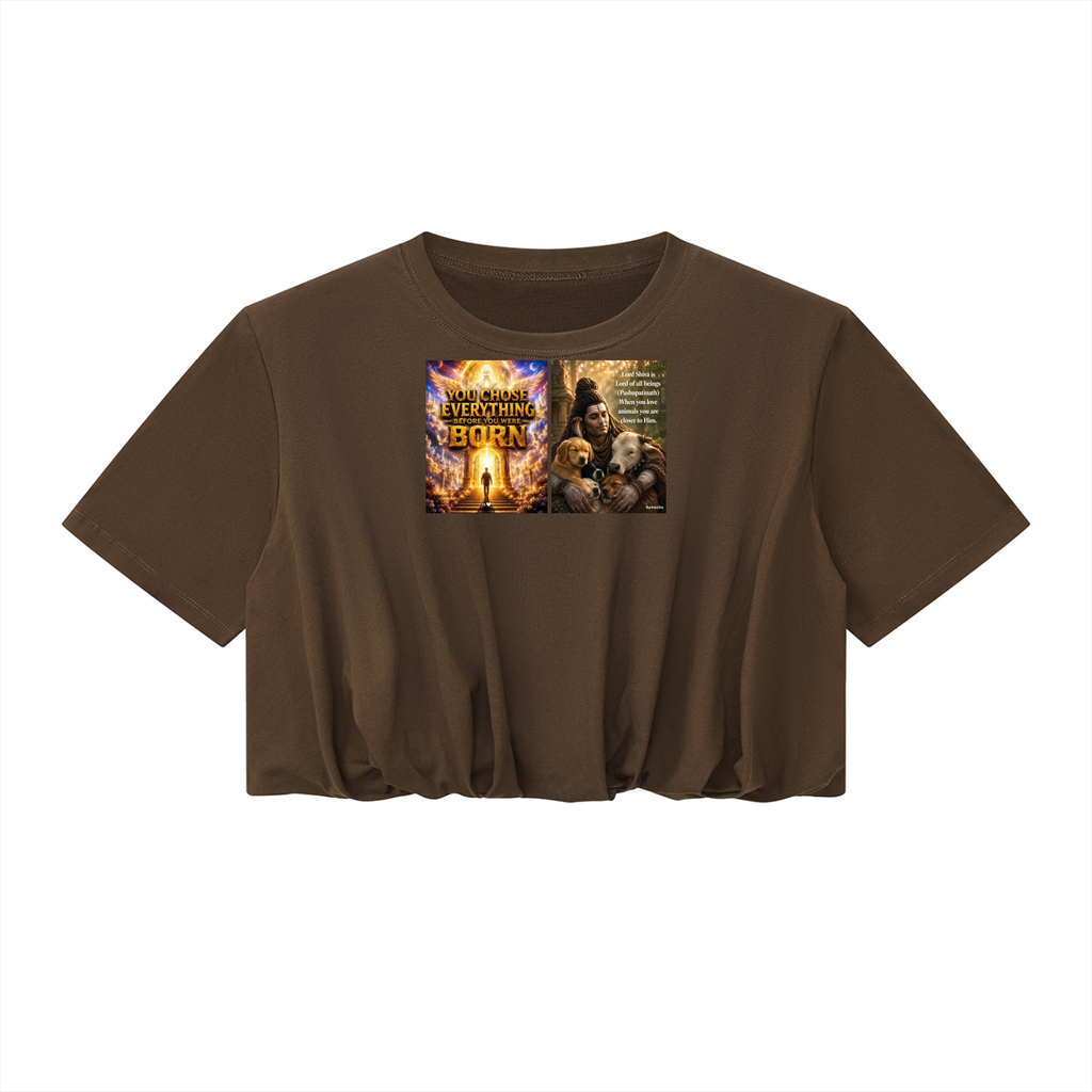 Brown t-shirt with a graphic design on a white background