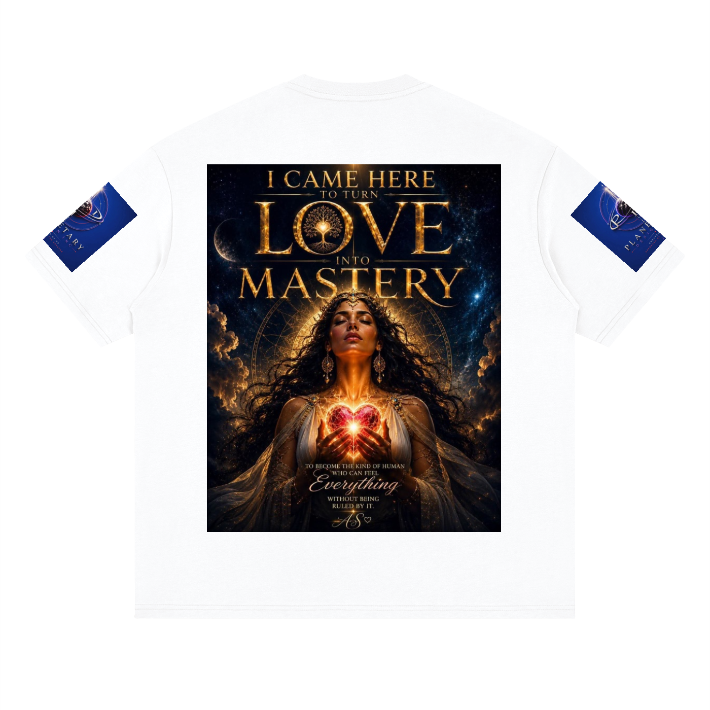 Poster with a woman's face and text 'I Came Here to Turn Love into Mastery' on a white background.