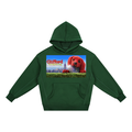Green hoodie with Clifford the Big Red Dog graphic on a white background