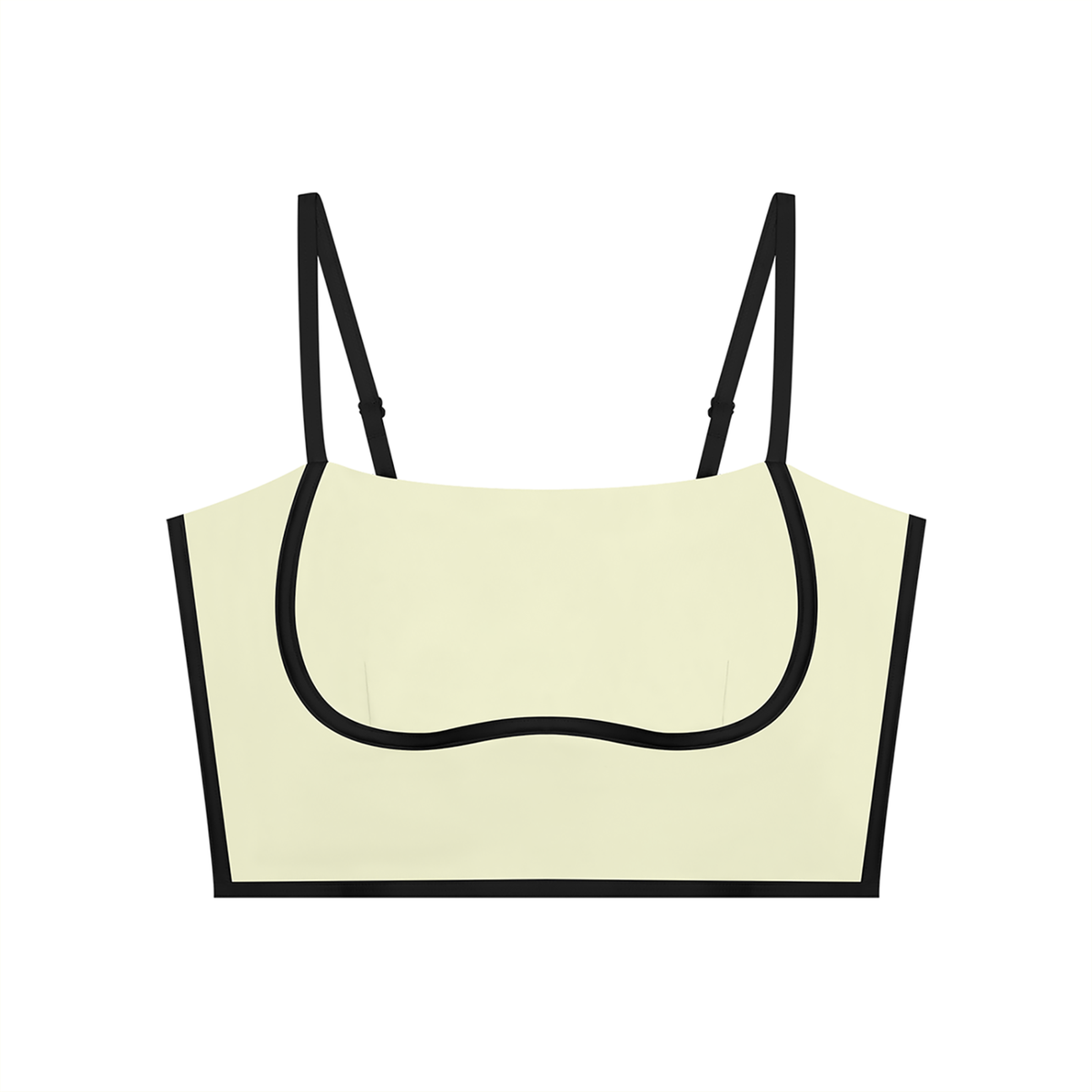 Cream-colored crop top with black straps on a white background
