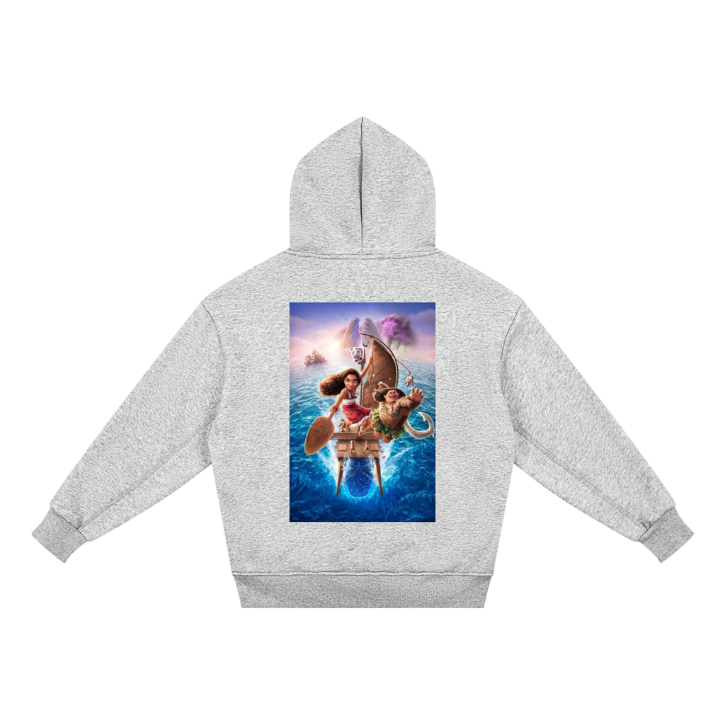 Gray hoodie with a colorful graphic of characters from 'The Little Mermaid' on the back, on a white background.