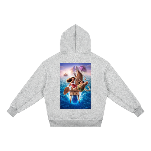 Gray hoodie with a colorful graphic of characters from 'The Little Mermaid' on the back, on a white background.