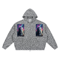 Leopard print jacket with wolf design on a white background