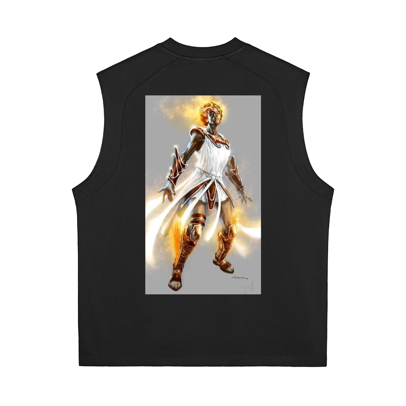 Black sleeveless shirt with a graphic of a warrior on the back