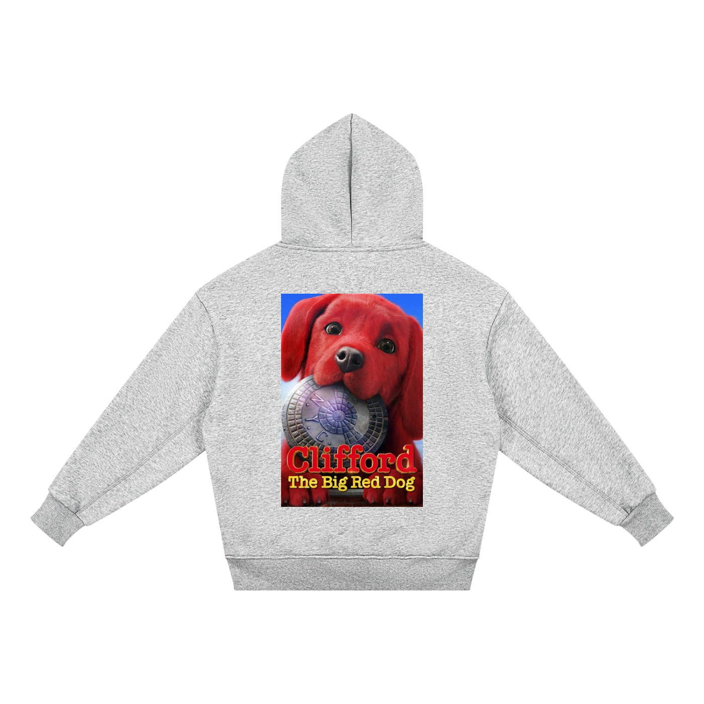 Gray hoodie with a red dog graphic and 'Clifford the Big Red Dog' text on a white background