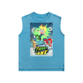 A sleeveless light blue tank top featuring a colorful graphic print of the cartoon 'Johnny Test' on the front, displayed against a solid white background.