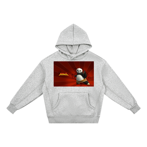 Gray hoodie with Kung Fu Panda graphic on a white background