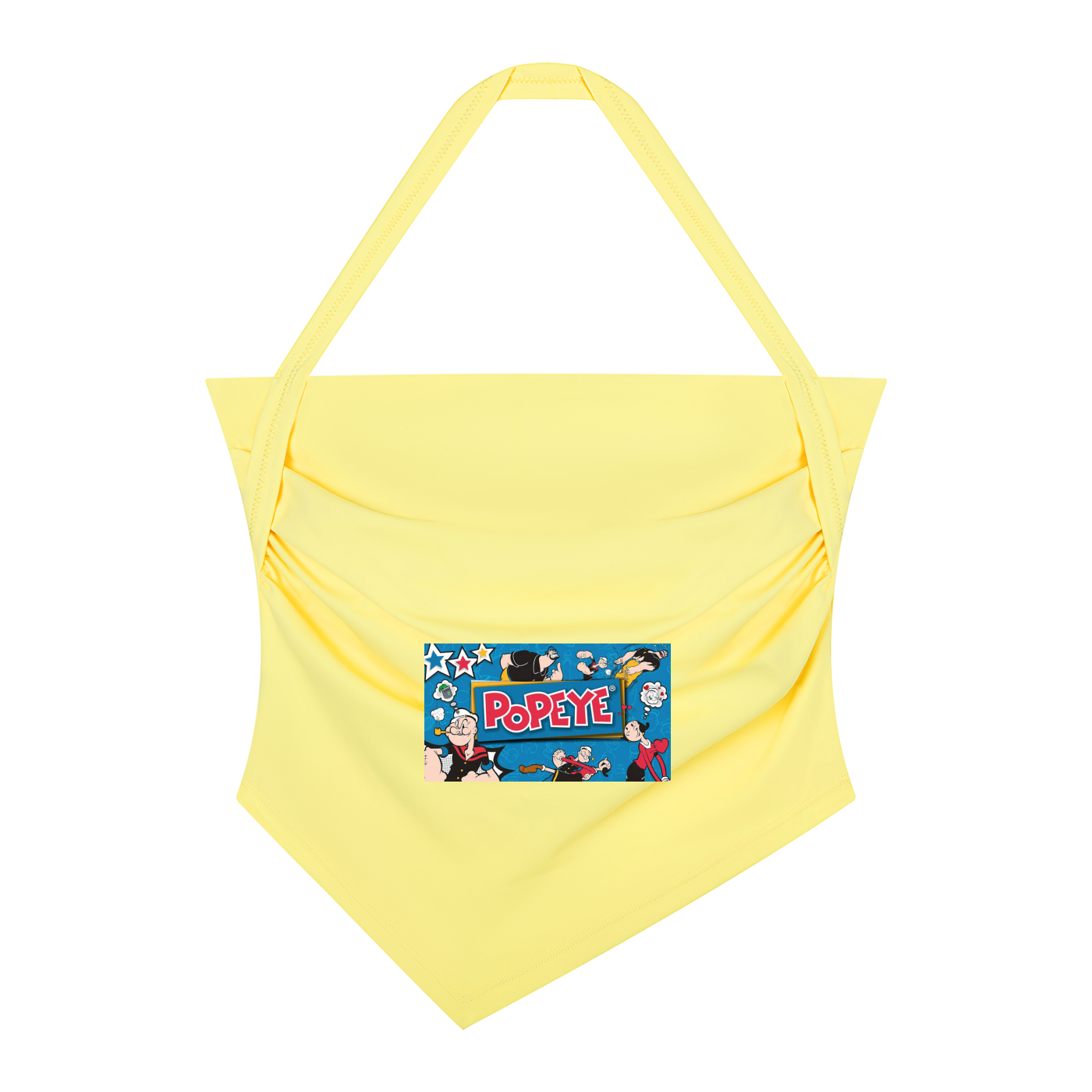 Women's graphic ruched halter neck yoga tank top front view yellow – nylon elastane sporty gym holiday outdoor sport running crop bodycon summer sleeveless top